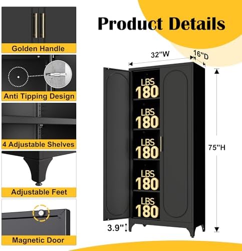 Steeloong 75"Metal Pantry Storage Cabinet with Doors & 4 Adjustable Shelves - Image 3