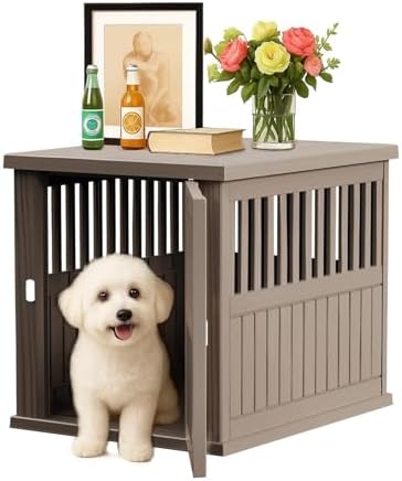 30 INCH Small Dog Crate Furniture Lockable Dog Kennel Indoor Dogs Cage Decorative Plastic Pet Cage End Table for Small/Medium Dogs,Grey by KFY