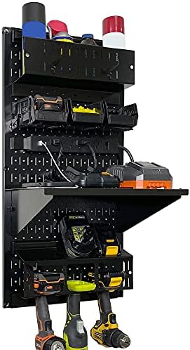 Wall Control Power Tool Storage Organizer Kit Cordless Drill Holder Charging Station Rack 16” x 32” Metal Pegboard Organization System (Black Pegboard) by Wall+Control