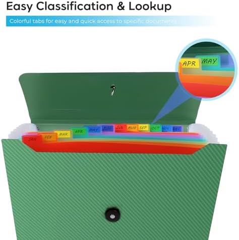 Expanding File Folder, Accordion File Organizer for Sorting Documents and Papers, 13 Pockets File Storage Organizer for Home, Travel and Office Use, Hospital Bag Essentials (Green) - Image 2