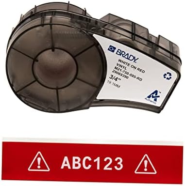 Brady Authentic (M21-750-595-RD) All-Weather Vinyl Label for Indoor/Outdoor ID, Lab and Equipment Labeling, White on Red- For M210, M210-LAB, M211, BMP21-PLUS and BMP21-LAB Printers, .75" W, 21' L by BradyCorp