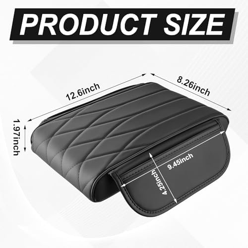 SINGARO Car Center Console Cover Pad, Universal Leather Waterproof Thick Arm Rest Cover for Car with 2 Storage Bags, Car Interior Accessories for Most Vehicles, Cars, SUVs, Trucks (Black) - Image 2