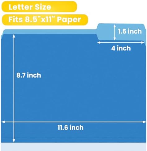 SUNEE File Folders, 18 Pack Manilla Folders 8.5 x 11, Colored Folder Office Organization Home School Folders for Documents Files Paper,Blue Colors - Image 2