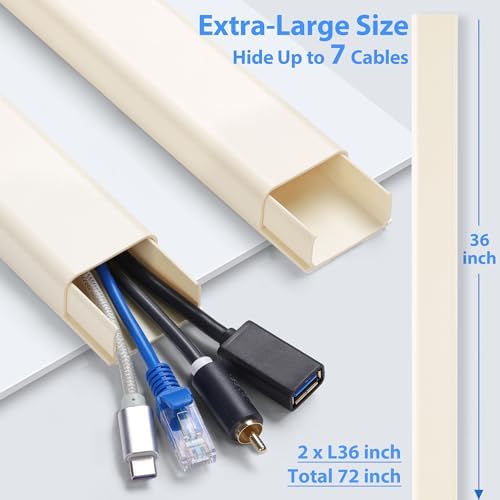ZhiYo 6 ft Cord Covers for 4-7 Wires on Wall, Beige, 2 Pack (3 ft Each) - Image 2