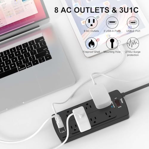 Yintar 6Ft Surge Protector Power Strip with 8 Outlets and 4 USB Ports - Image 2