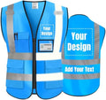 High Visibility Reflective Safety Vest Customize Logo Hi Vis Protective Workwear Outdoor Work Vest (3XL, Blue) by YOWESHOP