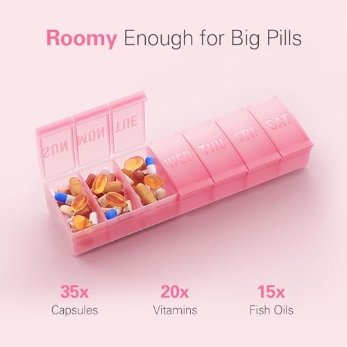Barhon Large Weekly Pill Organizer, Big Vitamin Organizer Case for 7 Day, Travel Medicine Pill Box to Hold Various Supplements and Fish Oil, Sakura Pink - Image 2