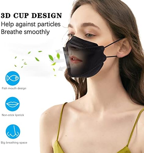 60PCS KF94 Disposable Face Mask, Disposable Individually Packaged Masks, Fish Mouth Type 4-Ply Breathable Mask with Adjustable Nose, Comfortable Breathable. Outdoor, Daily Use (Black) - Image 5