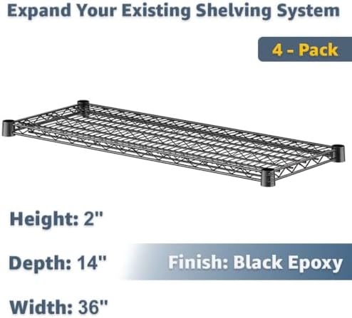 14x36 Black Wire Shelf 4-Pack, NSF Adjustable Metal Storage Rack Shelving for Home & Garage - Image 2