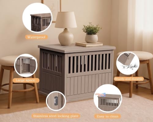 30 INCH Small Dog Crate Furniture Lockable Dog Kennel Indoor Dogs Cage Decorative Plastic Pet Cage End Table for Small/Medium Dogs,Grey - Image 6