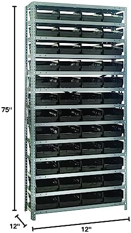Quantum Storage Systems 1275-107BK Steel Shelving Unit with 4" Shelf Bins, 12" D x 36" W x 75" H, Black - Image 2