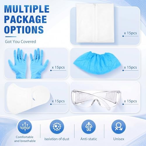 Unittype 15 Set Hazmat Suits Disposable Protective Coveralls Heavy Duty Full Body Painters Suit Breathable Waterproof - Image 2