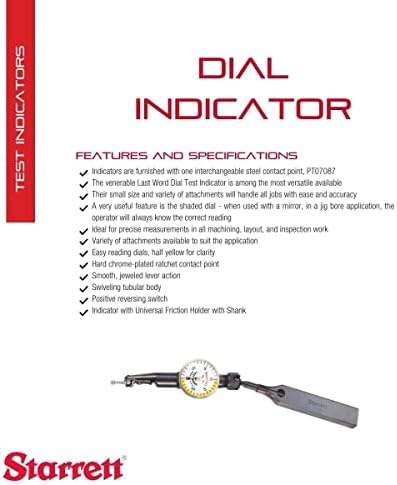 Starrett 711 Last Word Dial Test Indicator with Universal Friction Holder, Shank and Case - White Half Shaded, .030" Range, 0-15-0 Dial Reading, .001" Graduation - 711GPSZ - Image 2