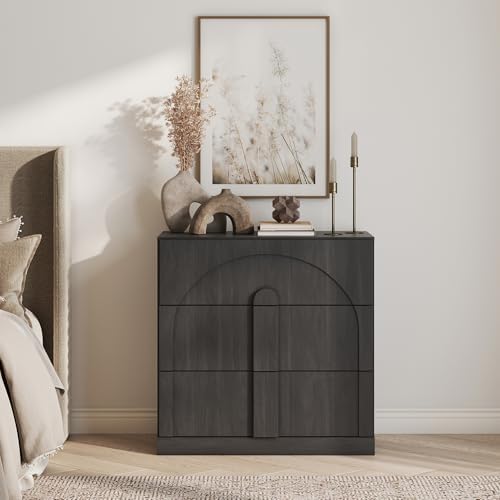 BELLEZE Bookcase with 3 Drawers, Modern Book Shelf with Wide Wooden Handle, Wood Bookshelves for Living Room Office Entryway (Ebony) - Image 6