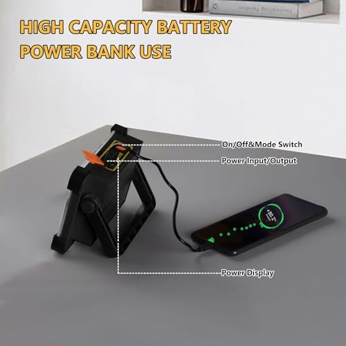 120W Solar Rechargeable Work Light, 144 LED Portable Flood Light with Stand, IP66 Waterproof 4 Modes LED Job Site Lighting Flashlights for Mechanic Camping Fishing Car Repair - Image 5