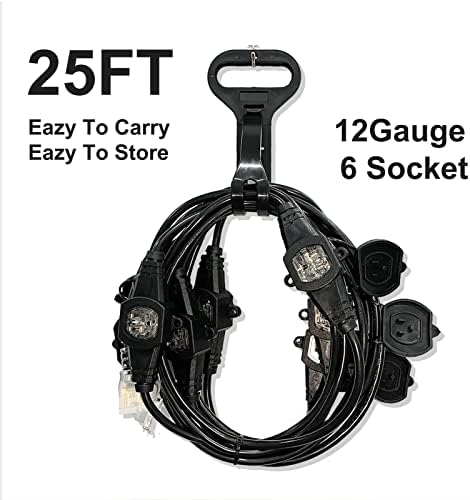25FT Power Extension Cord 3 Prong, 16 Gauge SJTW 5-15R Cable Male Plug to Female Connector,7 Outlets Multiple Evenly-Spaced Plug,Suitable for Stage Setting or Outdoor. - Image 2