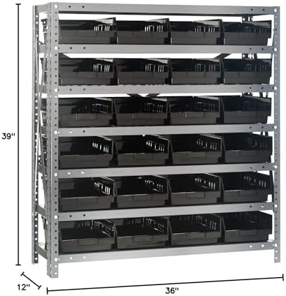 Quantum Storage Systems 1239-107BK Steel Shelving Unit with 4" Shelf Bins, 12" D x 36" W x 39" H, Black - Image 2