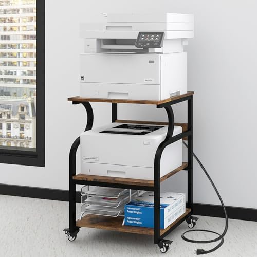 Natwind 3 Tier Large Printer Stand, 24"x20", with Charging Station,Retro by Natwind