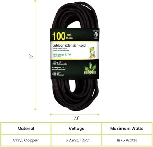 GoGreen Power Inc. (G-14000BK-2) 12/3 100' Heavy Duty Extension Cord - Black, 100ft, 2 Pack - Image 2