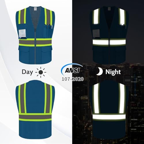 Reflective Vest for Men, High Visibility Mesh Vest, Blue, 2XL - Image 2