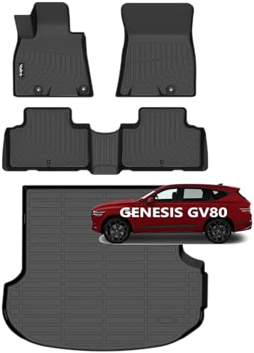 Wailtnb-Floor Mats & Cargo Liner for Genesis GV80 2021-2025 2026 5 Seats Gas Model (Not G80, Not for Coupe) Waterproof Durable All Weather Automotive Floor Liner Custom Fit for GV80 Accessories Black by Wailtnb