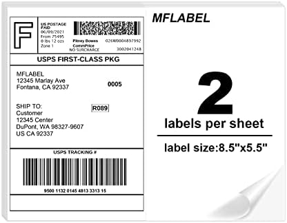 MFLABEL Half Sheet Label Laser/Ink Jet Shipping Label 8.5 x 11 Inches Packaging Labels, Address Labels for Laser & Inkjet Printers, 2500 Count(1250 Sheets) by MFLABEL
