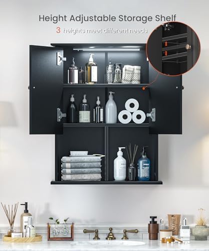 HAIOOU Bathroom Wall Cabinet with Motion Sensor Light, 23.6 Inch - Black - Image 5