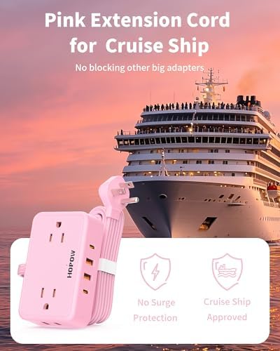 HOPOW Pink Extension Cord, 6 FT Flat Plug Power Strip, 4AC&2A2C, 1625W/13A - Image 6