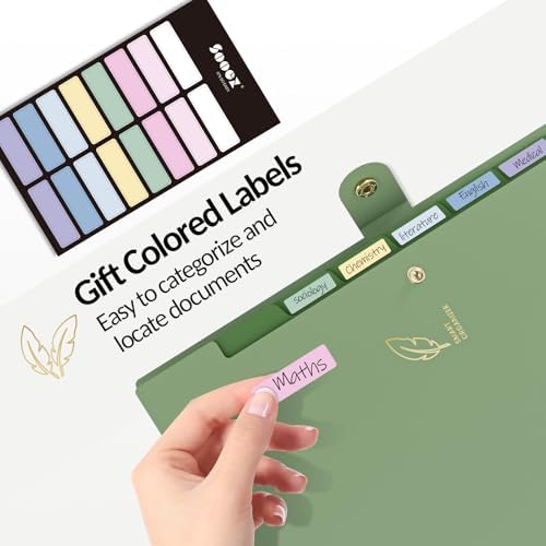 Sooez Aesthetic 8 Pocket Accordion File Organizer, Pastels Expanding File Folder for Important Document with Labels, Portable Receipt Bill Organizer for Office School Supplies, Letter Size Olive Green - Image 6