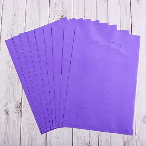 ysmile Small Purple Plastic Shoping Bag for Small Business Boutique Store Retail Die Cut Poly Bag with Handle Goodie 100 ct 5.9"x7.8" Extra Thick - Image 3