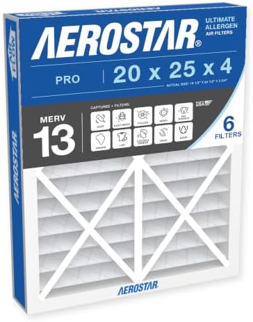 Aerostar Air Filter 20x25x4 MERV 13 AC Filter, HVAC, Furnace Filter, 6 Pack by AirFiltersDelivered