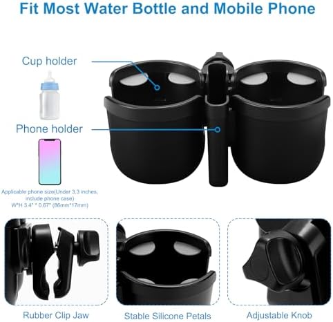 Accmor Stroller Cup Holder with Phone Holder, Bike Cup Holder, Walker Scooter Wheelchair Cup Holder Attachment, Universal Cup Holder for Uppababy Graco Strollers - Image 5