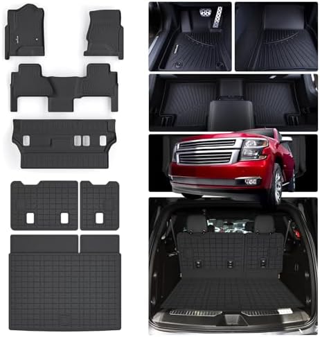 Floor Mats for Chevy Tahoe & GMC Yukon (Not XL) 2015-2020 & Trunk Mat & Backrest Mat TPE All Weather Protection Floor Liner & Cargo Liners Accessories by WAYIDSS