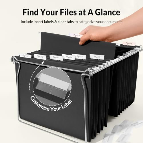 SUNEE 6 Pack Hanging File Folders,Hanging File Folders Letter Size with 1/5-cut Tabs,Black Folders,Stay Organized for Your Home and Office Bulk File and Documents - Image 2