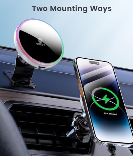 for Magsafe Car Mount Charger 15W LED RGB Car Phone Holder for Dash Vent - Image 2