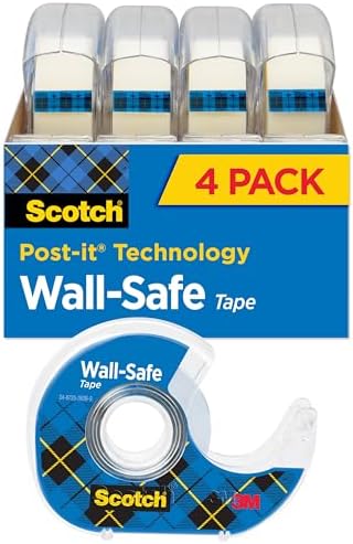 Scotch Wall-Safe Tape, 4 Dispensered Rolls, Sticks Securely, Removes Cleanly, Invisible, Designed for Displaying, Photo Safe, 3/4 in x 650 in (4183) by ScotchBrand