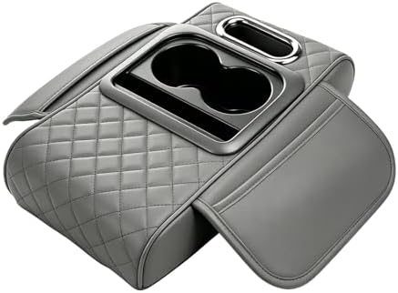Car Center Console Armrest Pillow, Memory Foam 5 in 1 Armrest Cushion with Tissue Box Holder, Cup Holder Phone Slot & Storage Bags, Universal Middle Console Cover Interior Car Accessories (Gray) by Unknown