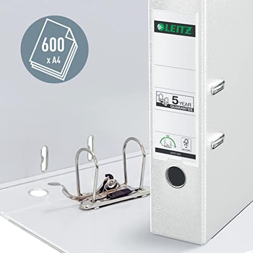 Leitz Plastic Lever Arch File, 90 Percent Recycled Card, 30 Percent Pre-Consumer Recycled Plastic, with Thumbhole and Rado Rings, 80mm Spine 600 Sheet Capacity, White, 10101001 - Image 3