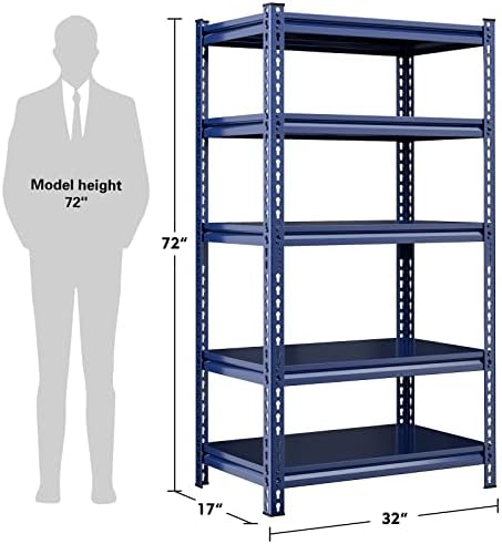 REIBII Garage Shelving 2000 LBS Storage Shelves Heavy Duty Metal Shelving Unit Shelf for Pantry Closet,Kitchen,Commercial,Warehouse,32" W x 17" D x 72" H,Blue - Image 3