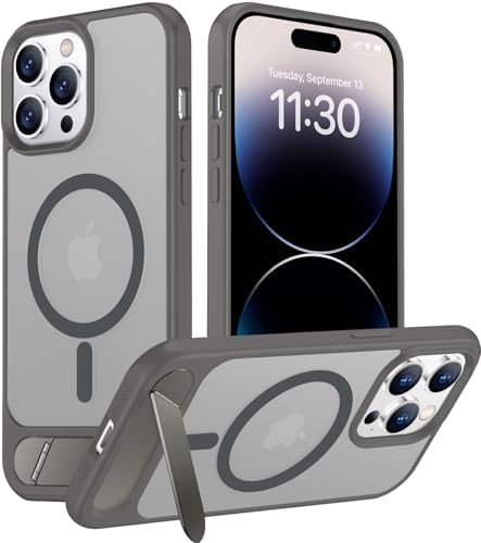 Temdan Magnetic Compatible with iPhone 14 Pro Max Case, [Built-in Invisible Kickstand][Compatible with MagSafe] [Military Grade Shockproof] Slim Translucent Matte Phone Case for iPhone 14 Pro Max 6.7" by Temdan