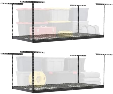 SafeRacks Gray 4x8 Overhead Garage Storage Rack 600 lb 24”-45" (2-Pack) by SafeRacks