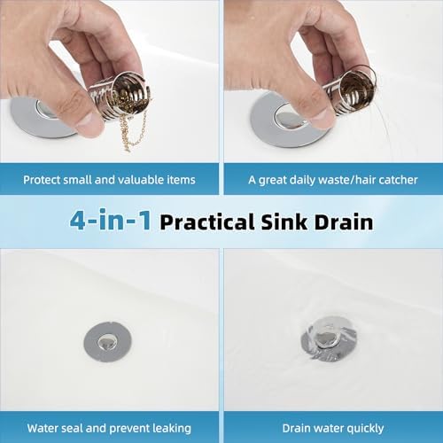 2PCS Bathroom Sink Drain Strainer Universal Metal Hair Catcher, Chrome - Image 4