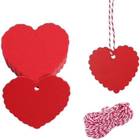 100 Pcs Red Gift Tags Valentine Heart Shaped Paper Tags Blank Heart Hanging DIY Labels Valentine's Gift Wrapping Tag with 33 Feet String for Valentine's Party by Ycfish