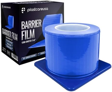Blue Barrier Film Roll 4"x6" - 6.5nm Thickness Medical Grade Surface Protective Dental Barrier Film for Dental, Medical, Tattoo - Easy Peel, Non-Stick Tape (1 Box of 1200 Sheets) By PlastCare USA by PlastCareUSA