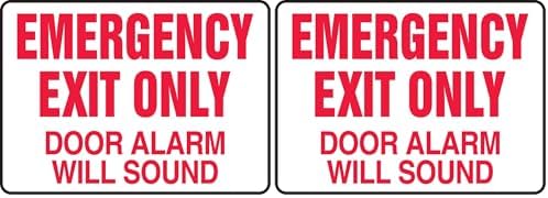 Accuform MEXT591VS Adhesive Vinyl Safety Sign, Legend "Emergency EXIT ONLY Door Alarm Will Sound", 7" x 10", Red on White (Pack of 2) by Accuform