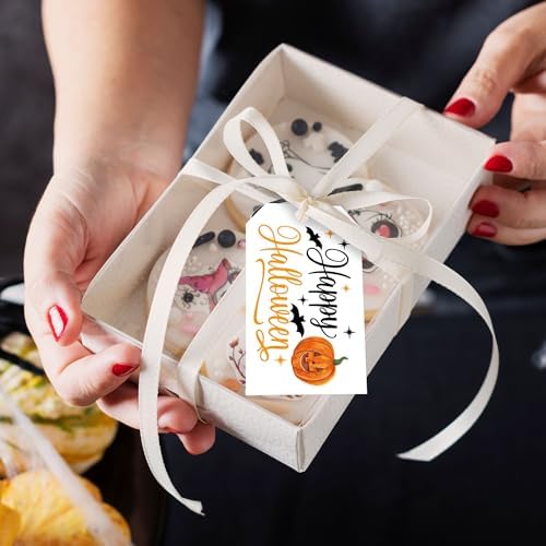 Halloween Paper Gift Tags with String-50Pcs, Happy Halloween Cute Pumpkin Tags for Goodie Bags, 2 x 3.5 Inch Waterproof Hanging Labels for Decoration Party Supplies, Gift Wrapping, DIY Crafts-B03 - Image 5