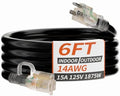 PlugSaf 14/3 Gauge 6 FT Extension Cord Outdoor, Heavy Duty Extension Cord by PlugSaf