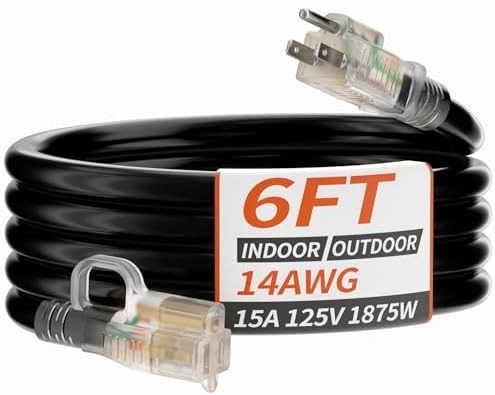 PlugSaf 14/3 Gauge 6 FT Extension Cord Outdoor, Heavy Duty Extension Cord by PlugSaf