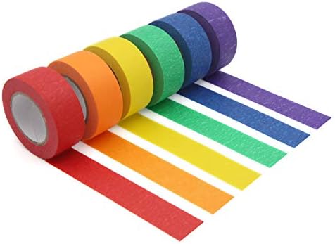 Colored Masking Tape, Colored Painters Tape for Arts & Crafts, Labeling or Coding - Art Supplies for Kids - 6 Different Color Rolls - Masking Tape 1 Inch x 13 Yards (2.4cm X 12m) by JONYEE