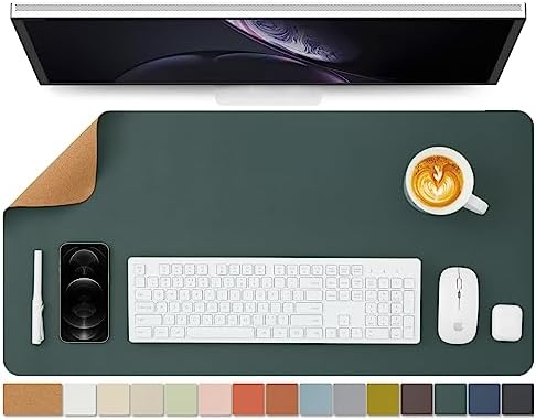 Cork Desk Mat - Dual-Sided Desk Pad for Office and Home - Desk Organization and Accessories - Ideal for Large Mouse Pad and Desk Mats on Top of Desks(Dark Green,80cmx 40cm) by HOMIEAZICOZI